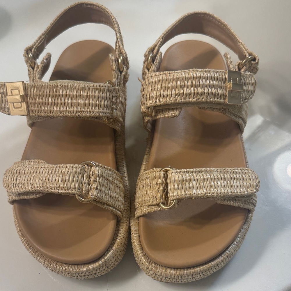 Chic MIA Woven Sandals with Gold Accents